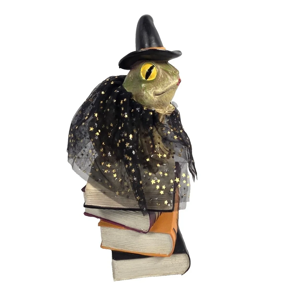 Spooky Night 11 In Frog Witch Figurine Potion Books Green Black Halloween Decor